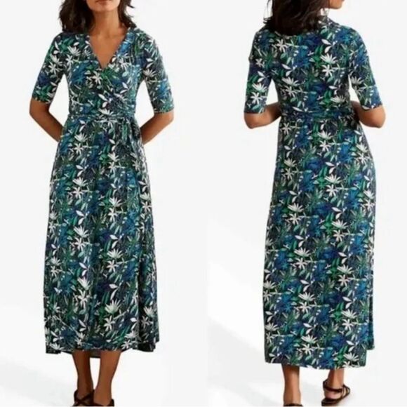Boden Lavinia Jersey Wrap Midi Dress Tropical Print Size 8 Long - Picture 1 of 15